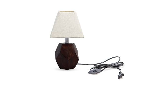 Adriel White Cotton Shade Table Lamp With Brown Mango Wood Base (Brown & White) by Urban Ladder - Front View Design 1 - 532459