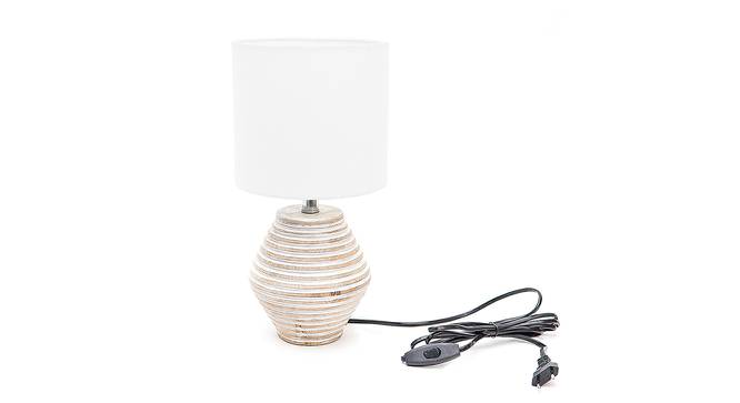 Remington White Cotton Shade Table Lamp With Wooden White Mango Wood Base (Wooden White & White) by Urban Ladder - Front View Design 1 - 532460