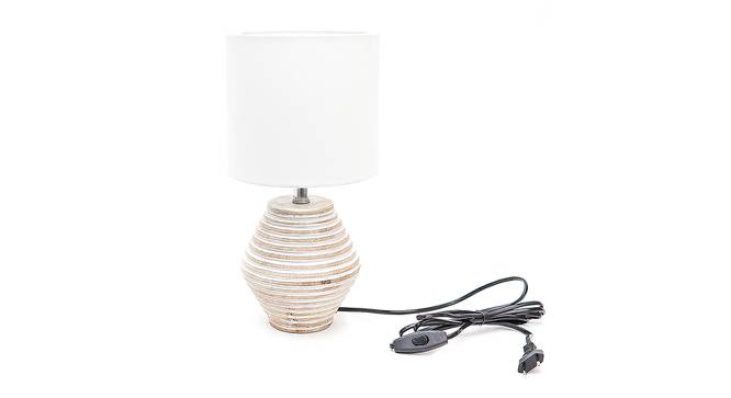 Caleb White Cotton Shade Table Lamp With Wooden White Mango Wood Base (Wooden White & White) by Urban Ladder - Front View Design 1 - 532463