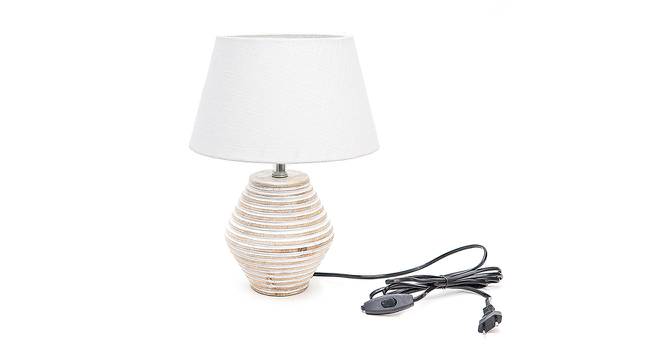 Alani White Cotton Shade Table Lamp With Wooden White Mango Wood Base (Wooden White & White) by Urban Ladder - Front View Design 1 - 532465