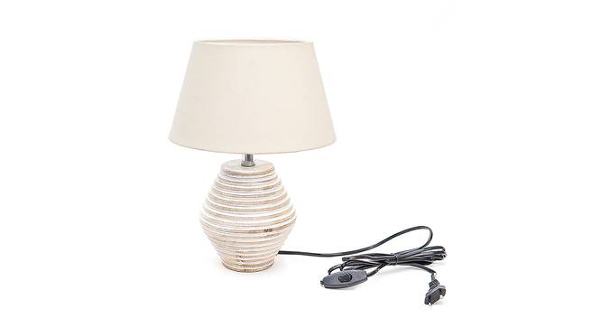 Alivia Off White Cotton Shade Table Lamp With Wooden White Mango Wood Base (Wooden White & Off White) by Urban Ladder - Front View Design 1 - 532466