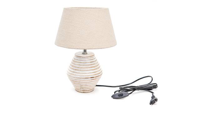 Zara Off White Cotton Shade Table Lamp With Wooden White Mango Wood Base (Wooden White & Off White) by Urban Ladder - Front View Design 1 - 532467