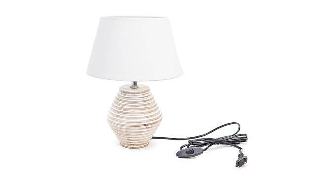 Jaliyah White Cotton Shade Table Lamp With Wooden White Mango Wood Base (Wooden White & White) by Urban Ladder - Front View Design 1 - 532468