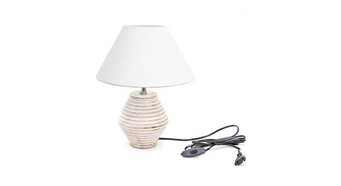 Lucy White Cotton Shade Table Lamp With Wooden White Mango Wood Base (Wooden White & White) by Urban Ladder - Front View Design 1 - 532470