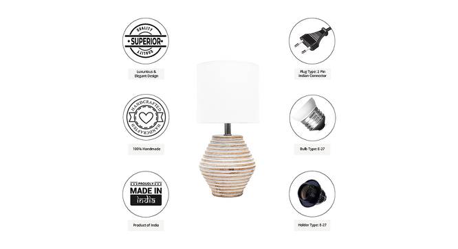 Caleb White Cotton Shade Table Lamp With Wooden White Mango Wood Base (Wooden White & White) by Urban Ladder - Cross View Design 1 - 532488