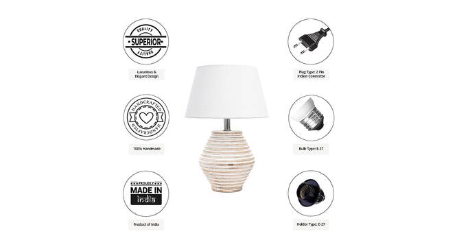 Alani White Cotton Shade Table Lamp With Wooden White Mango Wood Base (Wooden White & White) by Urban Ladder - Cross View Design 1 - 532490