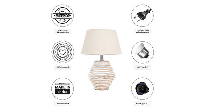 Alivia Off White Cotton Shade Table Lamp With Wooden White Mango Wood Base (Wooden White & Off White) by Urban Ladder - Cross View Design 1 - 532491
