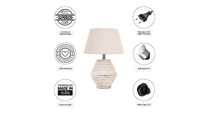 Zara Off White Cotton Shade Table Lamp With Wooden White Mango Wood Base (Wooden White & Off White) by Urban Ladder - Cross View Design 1 - 532492