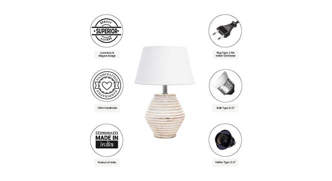 Jaliyah White Cotton Shade Table Lamp With Wooden White Mango Wood Base (Wooden White & White) by Urban Ladder - Cross View Design 1 - 532493