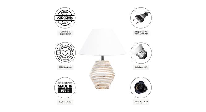 Lucy White Cotton Shade Table Lamp With Wooden White Mango Wood Base (Wooden White & White) by Urban Ladder - Cross View Design 1 - 532495