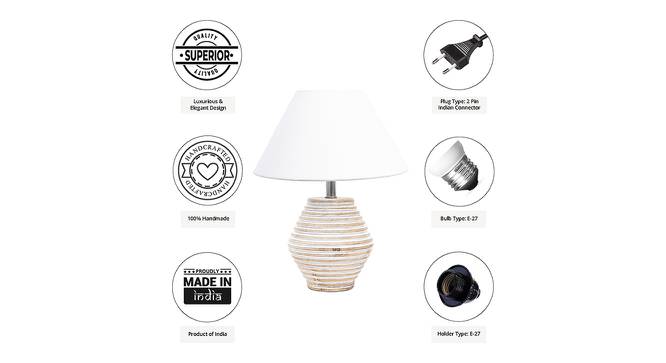 Selene White Cotton Shade Table Lamp With Wooden White Mango Wood Base (Wooden White & White) by Urban Ladder - Cross View Design 1 - 532498