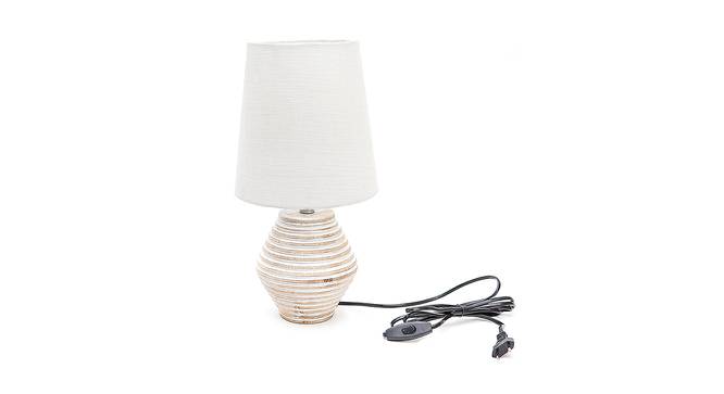 Vienna White Cotton Shade Table Lamp With Wooden White Mango Wood Base (Wooden White & White) by Urban Ladder - Front View Design 1 - 532569