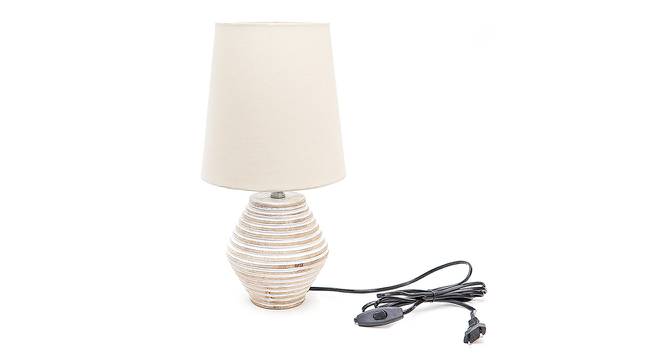 Alianna Off White Cotton Shade Table Lamp With Wooden White Mango Wood Base (Wooden White & Off White) by Urban Ladder - Front View Design 1 - 532570