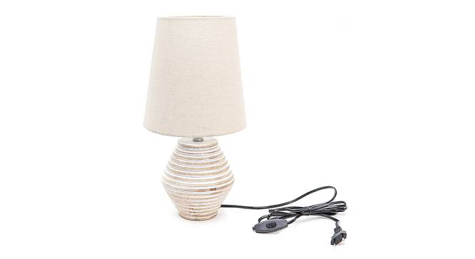 Livia Off White Cotton Shade Table Lamp With Wooden White Mango Wood Base (Wooden White & Off White) by Urban Ladder - Front View Design 1 - 532571