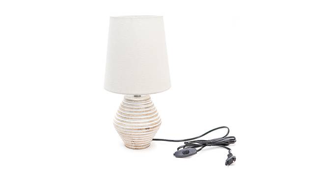 Persephone White Cotton Shade Table Lamp With Wooden White Mango Wood Base (Wooden White & White) by Urban Ladder - Front View Design 1 - 532572