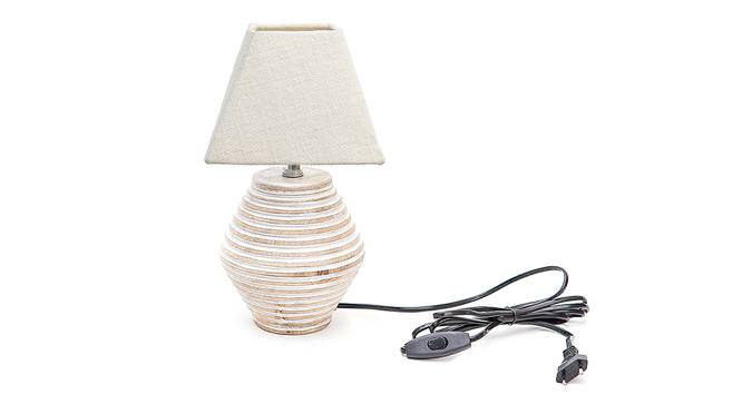 Paula White Cotton Shade Table Lamp With Wooden White Mango Wood Base (Wooden White & White) by Urban Ladder - Front View Design 1 - 532573