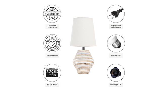 Persephone White Cotton Shade Table Lamp With Wooden White Mango Wood Base (Wooden White & White) by Urban Ladder - Cross View Design 1 - 532597