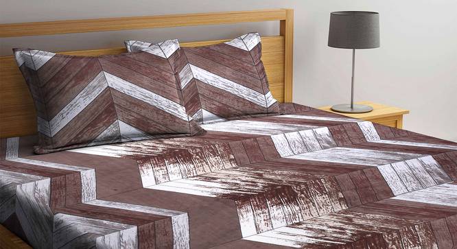 Addyson Brown Geometric 300 TC Polycotton Double Bedsheet with 2 Pillow Covers (Double Size) by Urban Ladder - Front View Design 1 - 533034