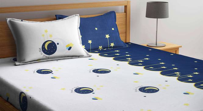 Bria Blue Geometric 300 TC Polycotton Double Bedsheet with 2 Pillow Covers (Double Size) by Urban Ladder - Front View Design 1 - 533110