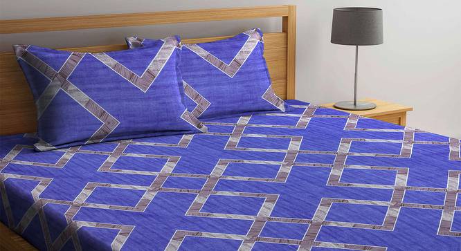 Sky Blue Geometric 300 TC Polycotton Double Bedsheet with 2 Pillow Covers (Double Size) by Urban Ladder - Front View Design 1 - 533114