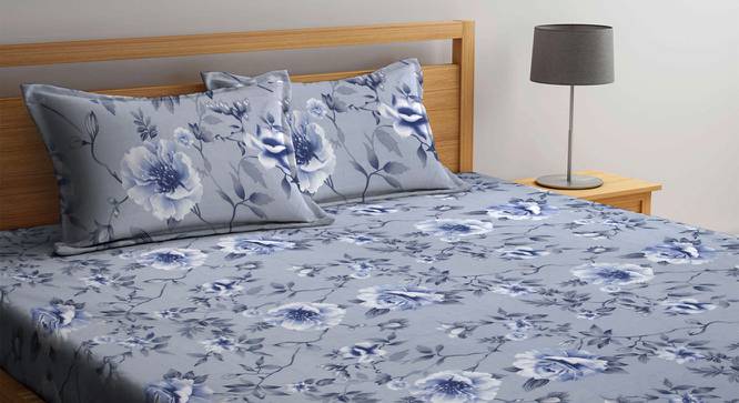 Madalyn Grey Floral 300 TC Polycotton Double Bedsheet with 2 Pillow Covers (Double Size) by Urban Ladder - Front View Design 1 - 533193