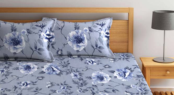 Madalyn Grey Floral 300 TC Polycotton Double Bedsheet with 2 Pillow Covers (Double Size) by Urban Ladder - Cross View Design 1 - 533208