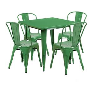 Metal Furniture Design Mikkel Square Metal Outdoor Table in Green Colour with set of 4 Chairs