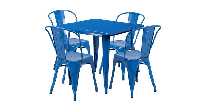 Klynn Square Metal Outdoor Table in Blue Colour with Set of 4 Chairs (Blue, Powder Coating Finish) by Urban Ladder - Cross View Design 1 - 535886