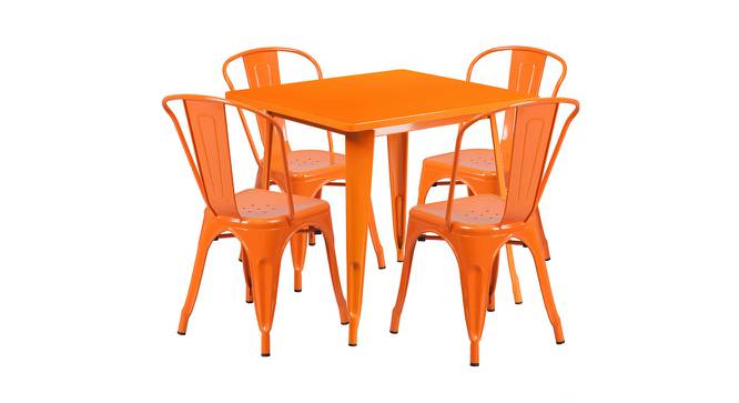 Miri Square Metal Outdoor Table in Orange Colour with Set of 4 Chairs (Orange, Powder Coating Finish) by Urban Ladder - Cross View Design 1 - 535889