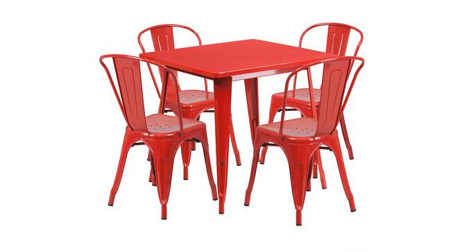 Mishka Square Metal Outdoor Table in Red Colour with Set of 4 Chairs (Red, Powder Coating Finish) by Urban Ladder - Cross View Design 1 - 535890