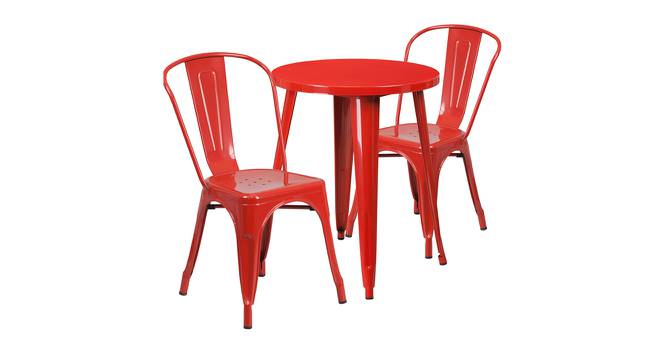 Atticus Square Metal Outdoor Table in Red Colour with Set of 2 Chairs (Red, Powder Coating Finish) by Urban Ladder - Cross View Design 1 - 535897