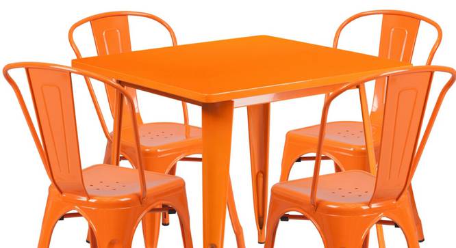 Miri Square Metal Outdoor Table in Orange Colour with Set of 4 Chairs (Orange, Powder Coating Finish) by Urban Ladder - Front View Design 1 - 535916