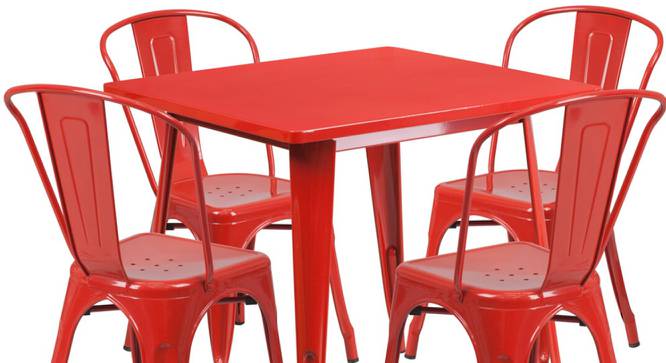Mishka Square Metal Outdoor Table in Red Colour with Set of 4 Chairs (Red, Powder Coating Finish) by Urban Ladder - Front View Design 1 - 535917