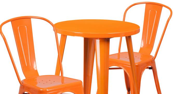 Asher Square Metal Outdoor Table in Orange Colour with Set of 2 Chairs (Orange, Powder Coating Finish) by Urban Ladder - Front View Design 1 - 535923