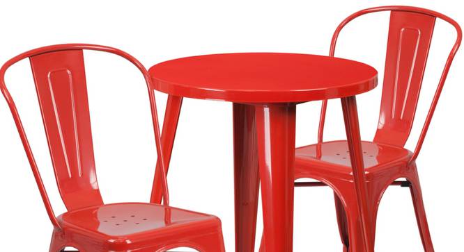 Atticus Square Metal Outdoor Table in Red Colour with Set of 2 Chairs (Red, Powder Coating Finish) by Urban Ladder - Front View Design 1 - 535924