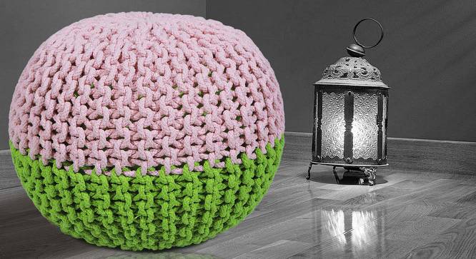 Platt Cotton Pouffe in Green & White Color (Green) by Urban Ladder - Front View Design 1 - 536598
