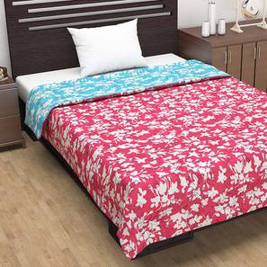 Flower Blanket Design Pink & Sky Blue Floral 120 GSM Microfiber Single Size Quilt