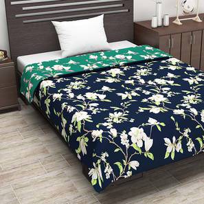 All Products Sale Design Navy Blue & Green Floral 120 GSM Microfiber Single Size Quilt
