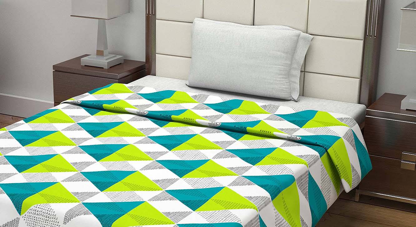 Lime Green & Grey Geometrics 120 GSM Cotton Single Size Quilt Urban