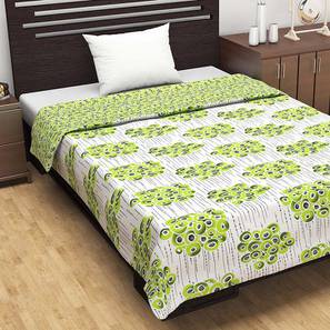 Flower Blanket Design Green & Grey Floral 120 GSM Microfiber Single Size Quilt