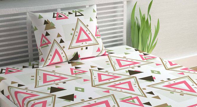Skylar Pink Geometric 144 TC Cotton Single Size with 1 Pillow Cover (Single Size) by Urban Ladder - Cross View Design 1 - 539669