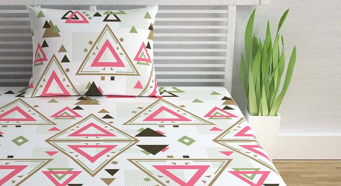 Skylar Pink Geometric 144 TC Cotton Single Size with 1 Pillow Cover (Single Size) by Urban Ladder - Front View Design 1 - 539688