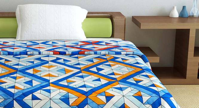 Kora Blue Geometric Microfiber Single Size Comforter (Single Size, Blue & Red) by Urban Ladder - Front View Design 1 - 539803