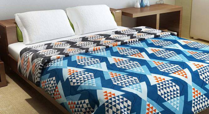 Olivier Grey Geometric Microfiber Double Size Comforter (Double Size, Grey & Blue) by Urban Ladder - Front View Design 1 - 540199