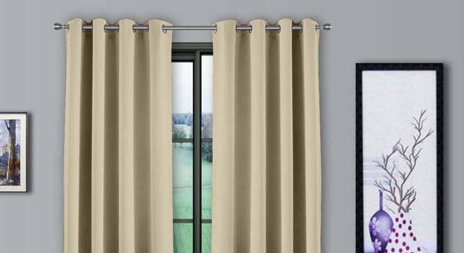 Keira Beige Satin Blackout 5 Ft  Window Curtains - Set of 2 (Beige, Ring Pleat, 152 x 127 cm (60" x 50") Curtain Size) by Urban Ladder - Cross View Design 1 - 540472