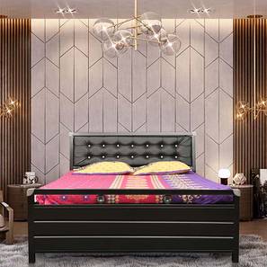 Beds With Storage Design Javier Metal Queen Hydraulic Storage Upholstered Bed in Black Colour (Matte Finish, Double Bed Size)