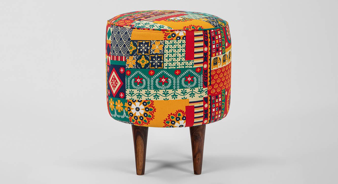 Slater Solid Wood Pouffe in Red Colour Urban Ladder