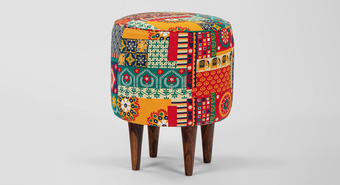 Slater Solid Wood Pouffe in Red Colour Urban Ladder