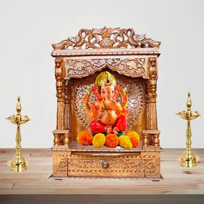 Home Temple Design Aditi Solid Wood Free Standing Prayer Unit Without Door