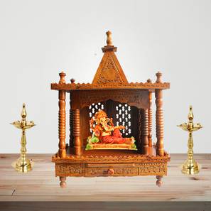 Home Temple Design Shaan Solid Wood Free Standing Prayer Unit Without Door